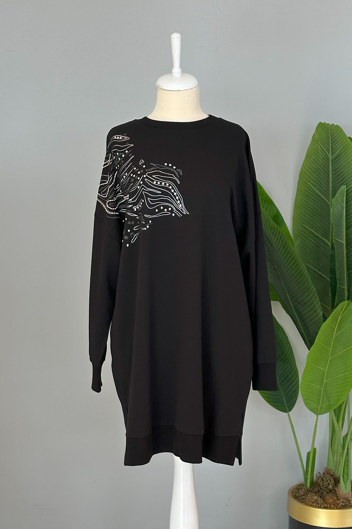 Taş Detay Basic Tunik Sweat 10443 Siyah