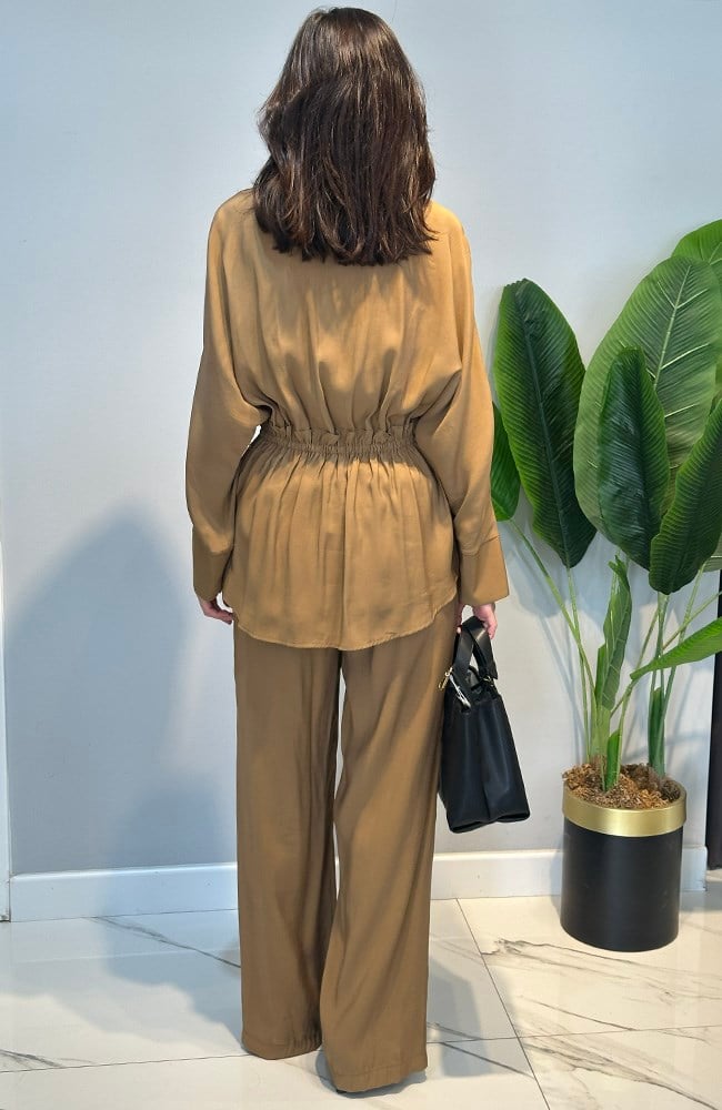 Taş Detay Gömlek Pantolon Takım 5130 Camel