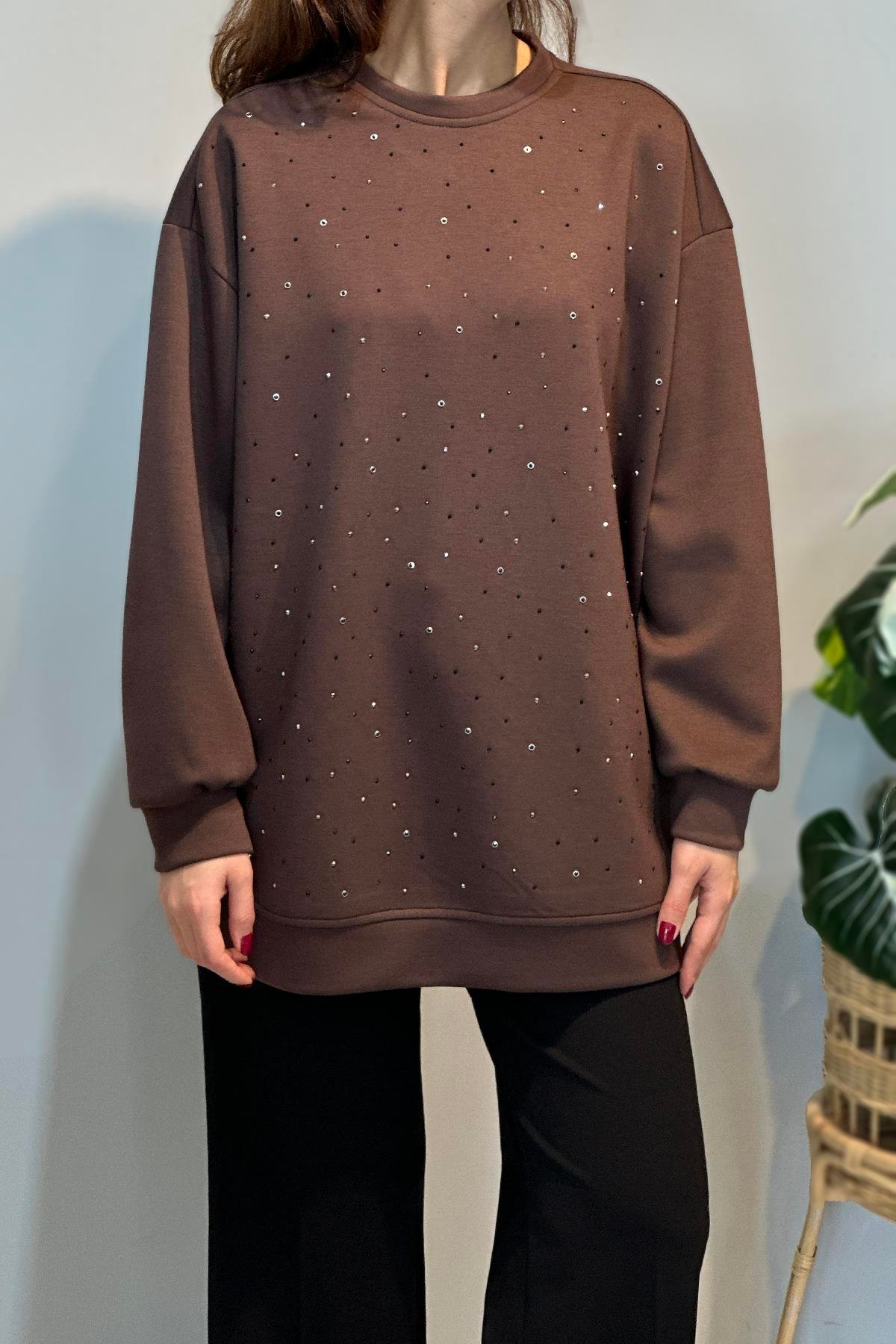 Taş Detay Tunik 36135 Kahverengi