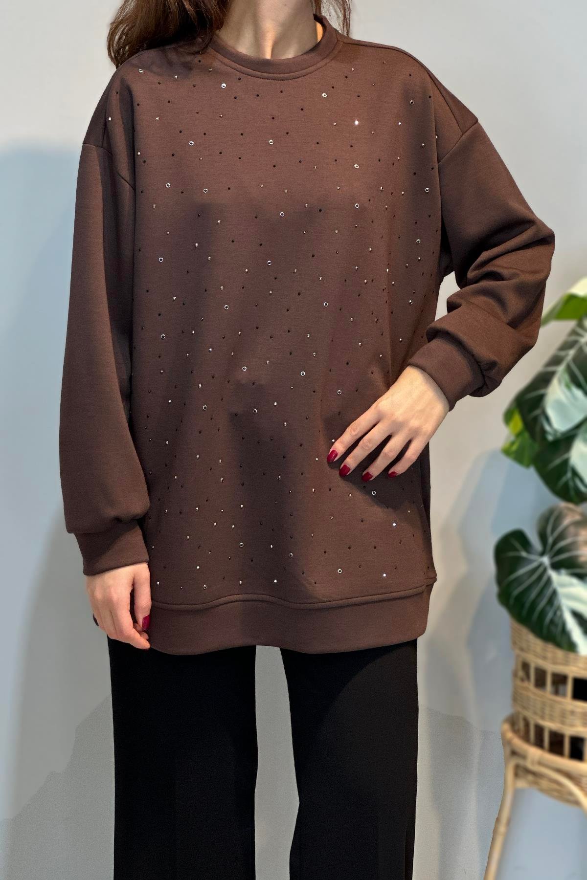 Taş Detay Tunik 36135 Kahverengi