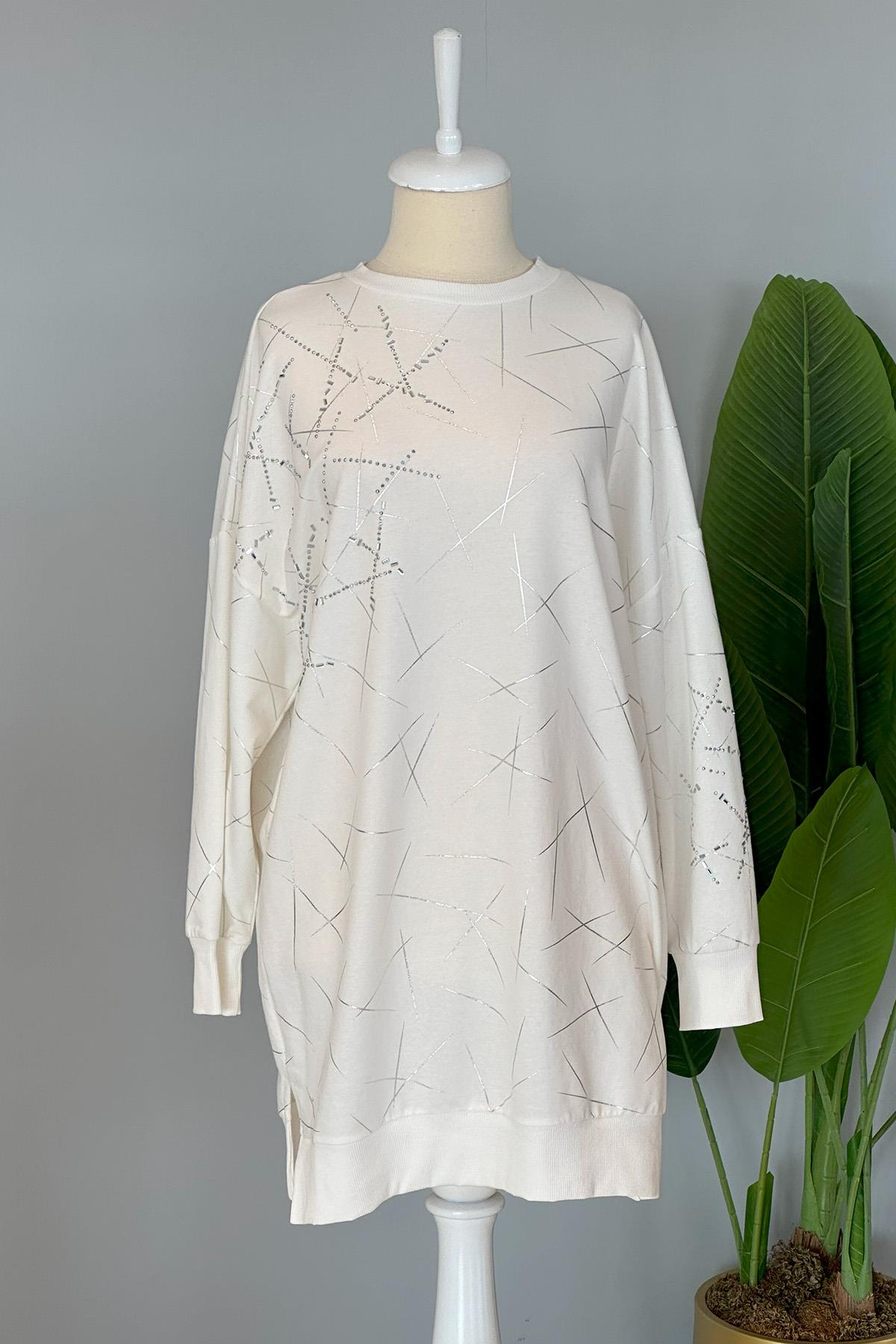 Taş Detaylı Basic Tunik Sweat 10444 Ekru