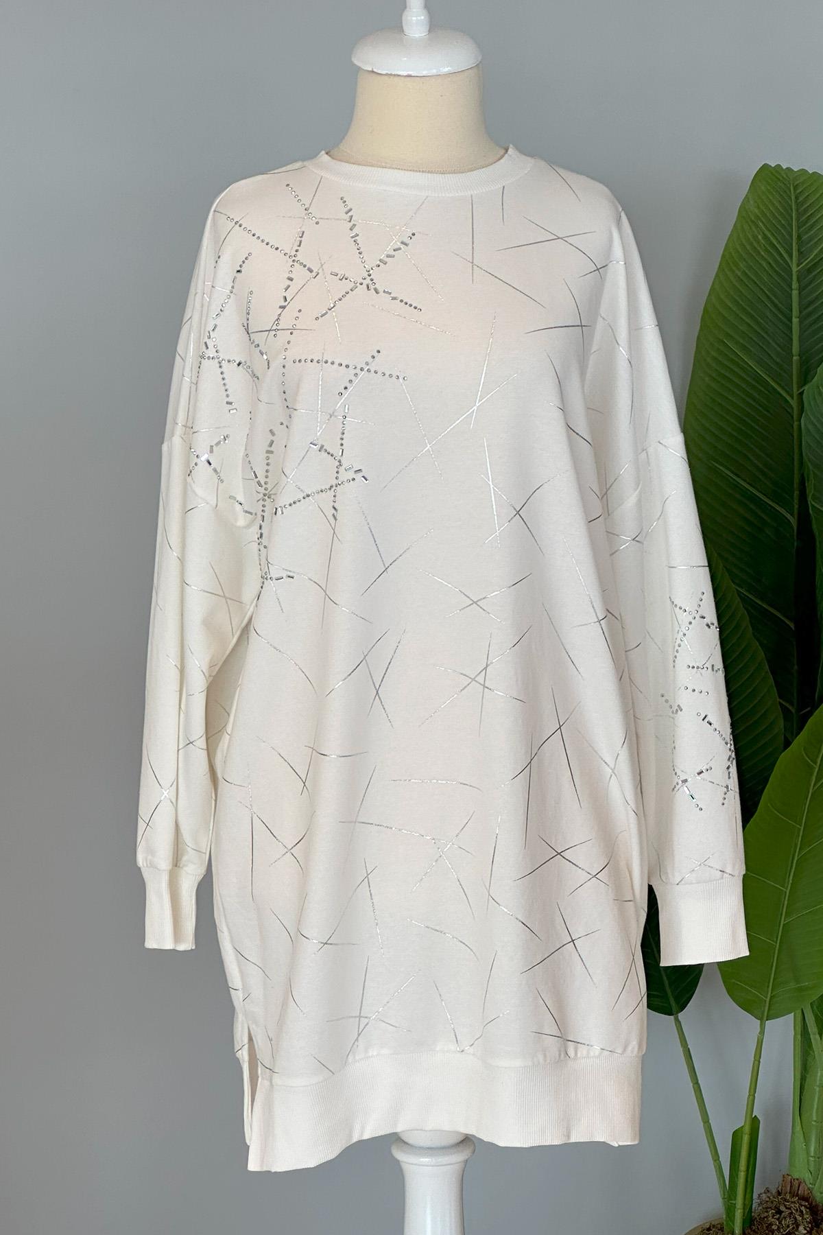 Taş Detaylı Basic Tunik Sweat 10444 Ekru
