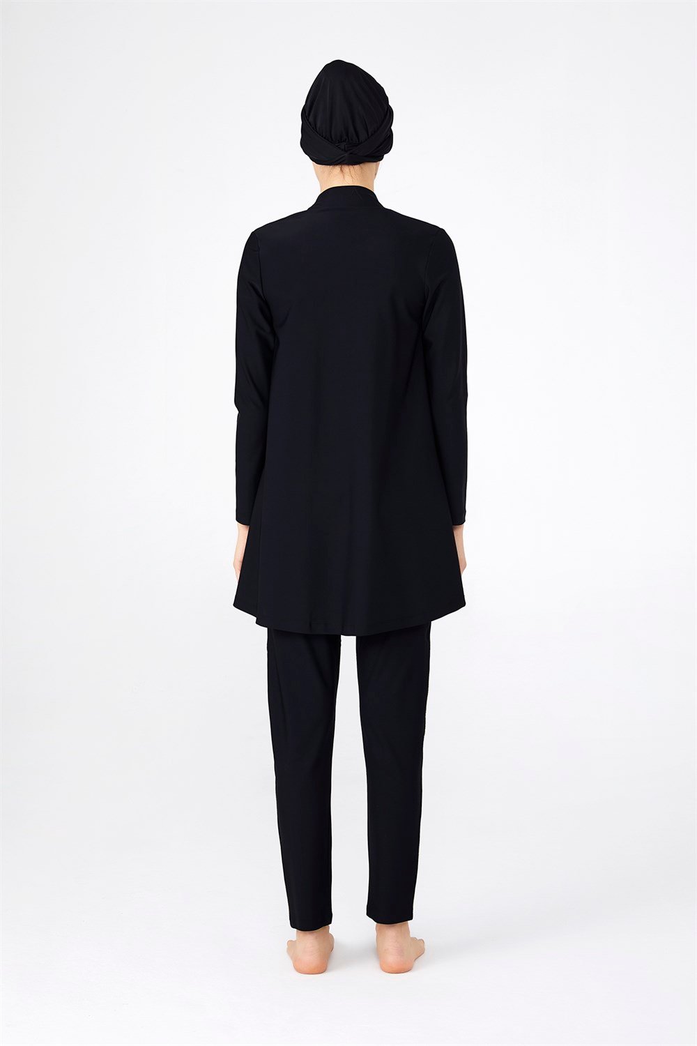 Tasarım Boynu Çiçekli Likralı Tam Kapalı Tesettür Mayo 4254 Siyah