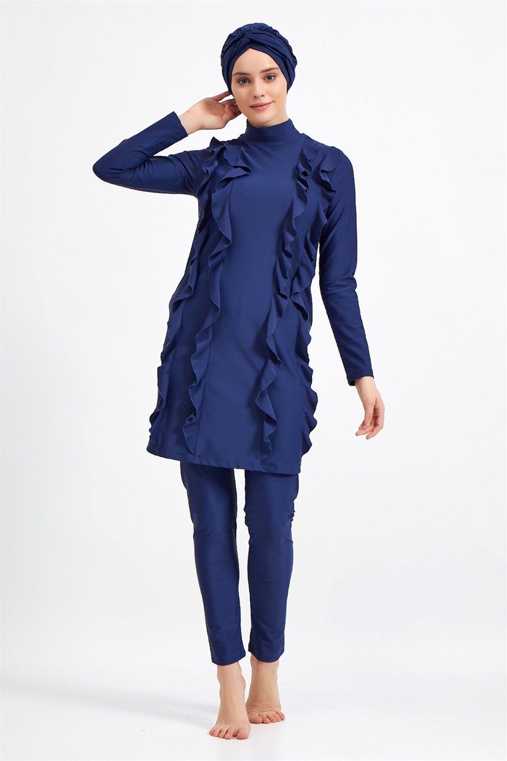 Tasarım Likralı Tam Kapalı Mayo Tesettür Mayo Remsa Mayo 0525 Koyu Lacivert 