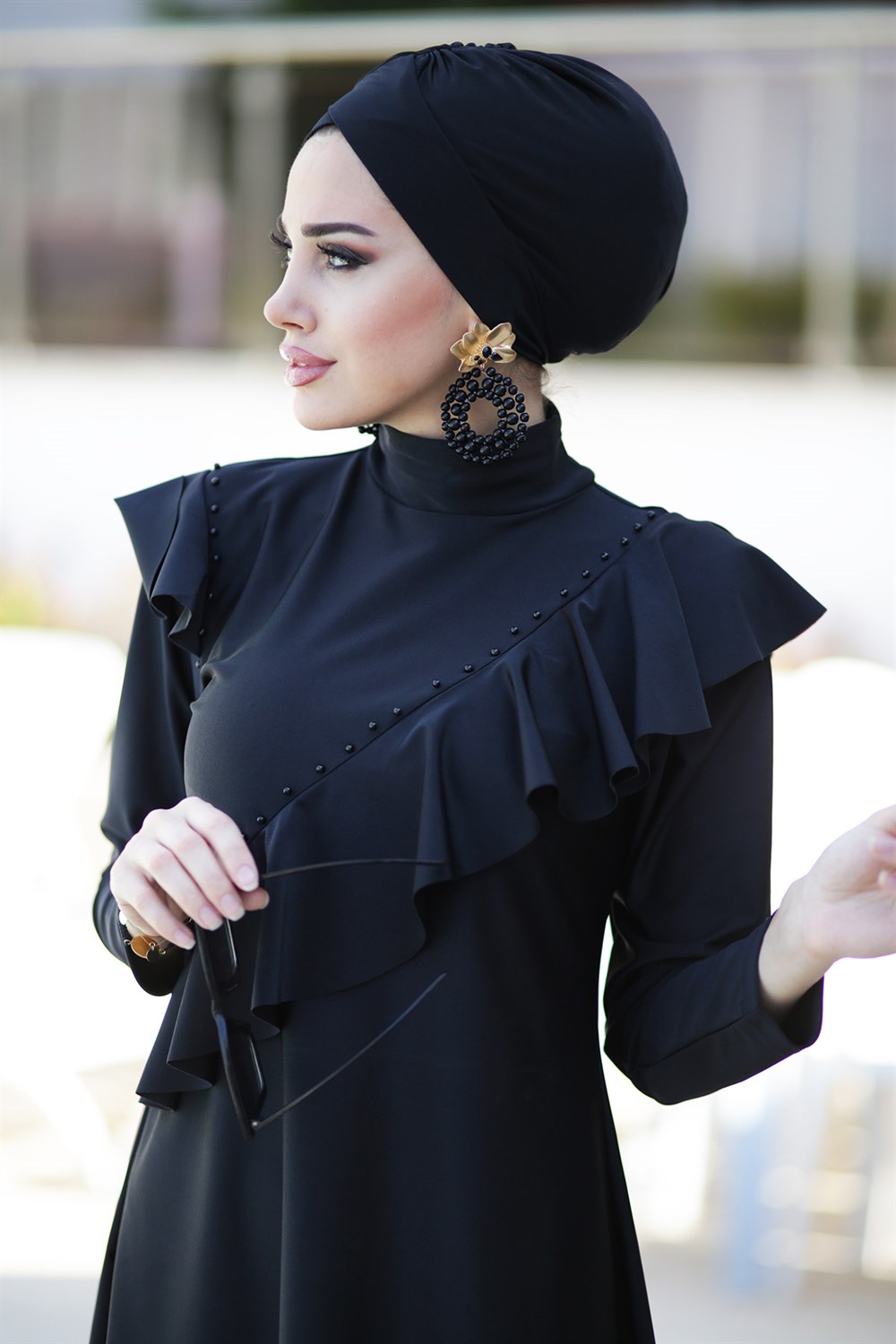 Tasarım Likralı Tam Kapalı Tesettür Mayo Fırfır Volan R032 Hatice Sultan