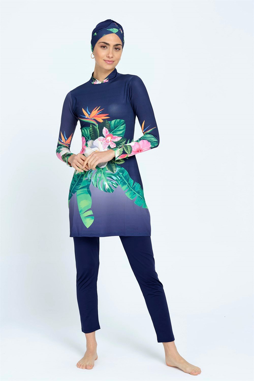 Tasarım Likralı Tam Kapalı Tesettür Mayo 2105 Çiçek