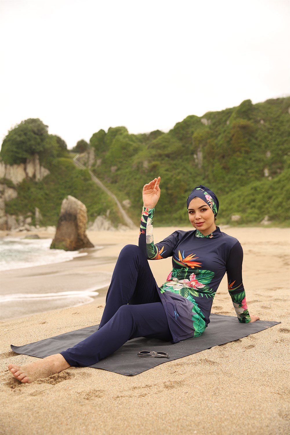 Tasarım Likralı Tam Kapalı Tesettür Mayo 2105 Çiçek