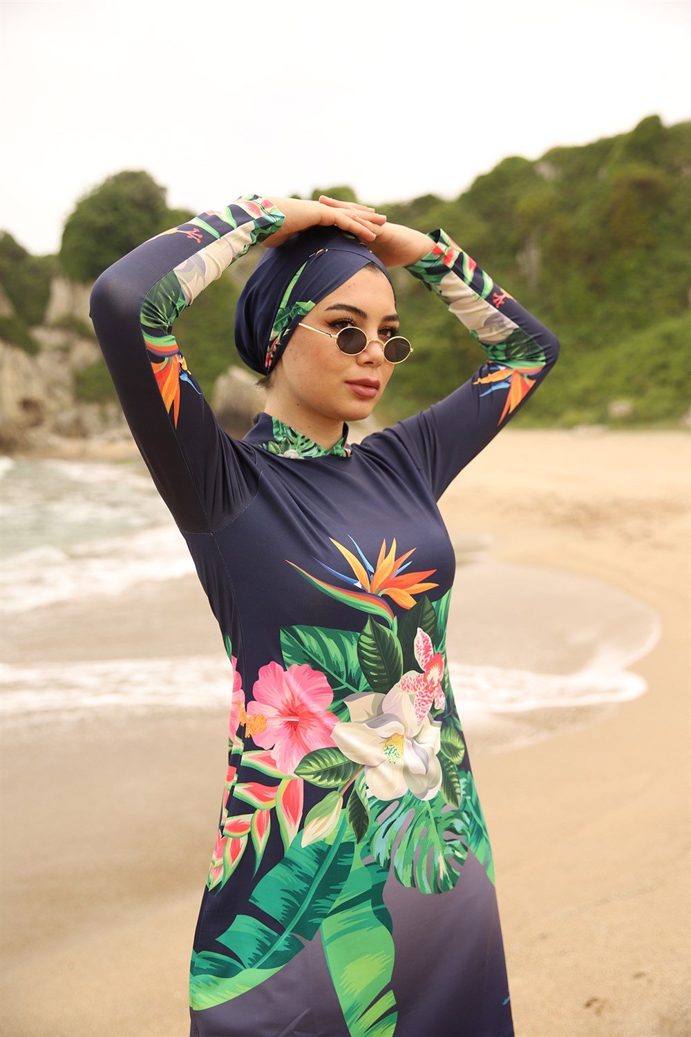 Tasarım Likralı Tam Kapalı Tesettür Mayo 2105 Çiçek