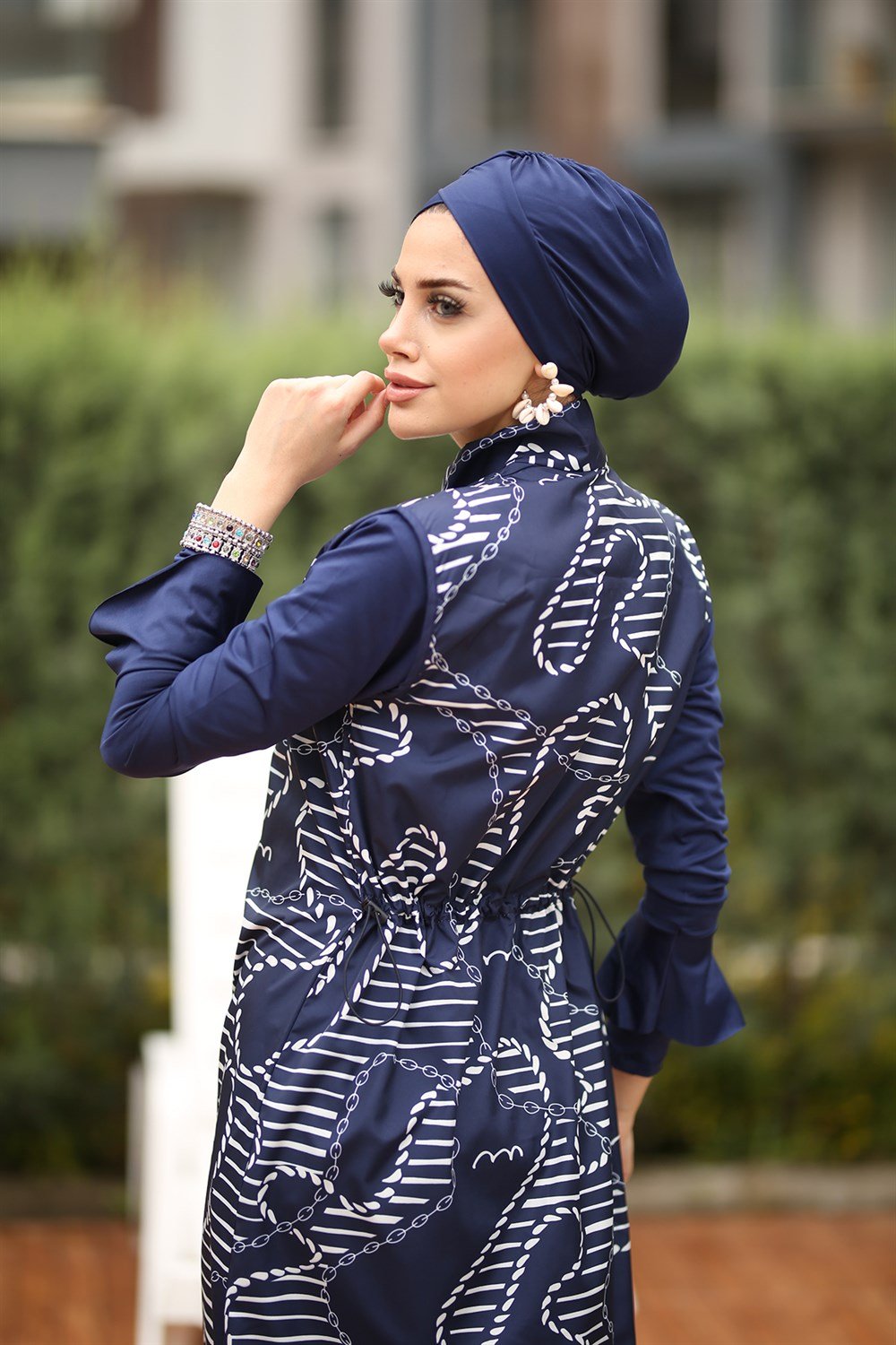 Tasarım Tam Kapalı Tesettür Mayo Halat ve Zincir Desenli 22962