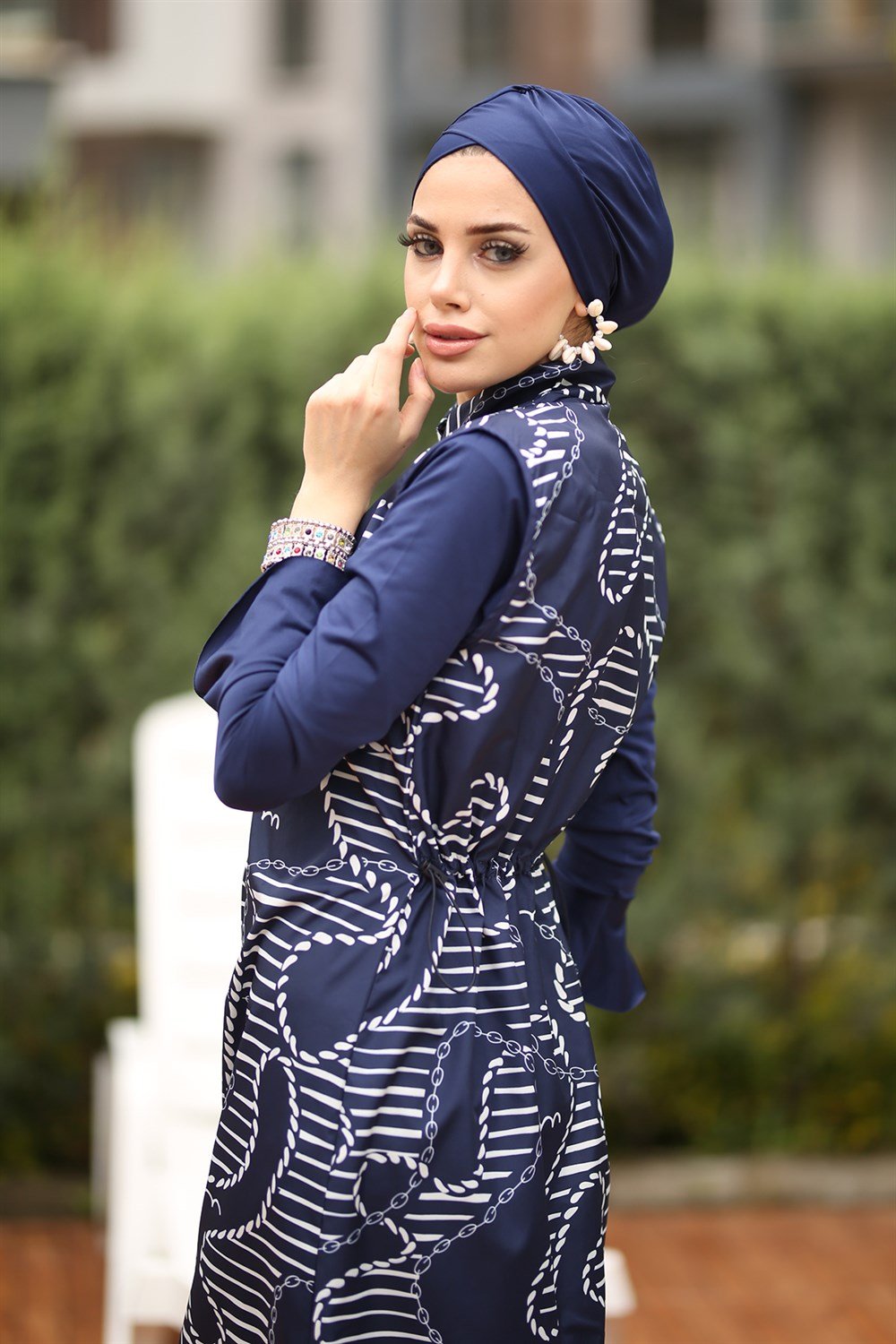 Tasarım Tam Kapalı Tesettür Mayo Halat ve Zincir Desenli 22962