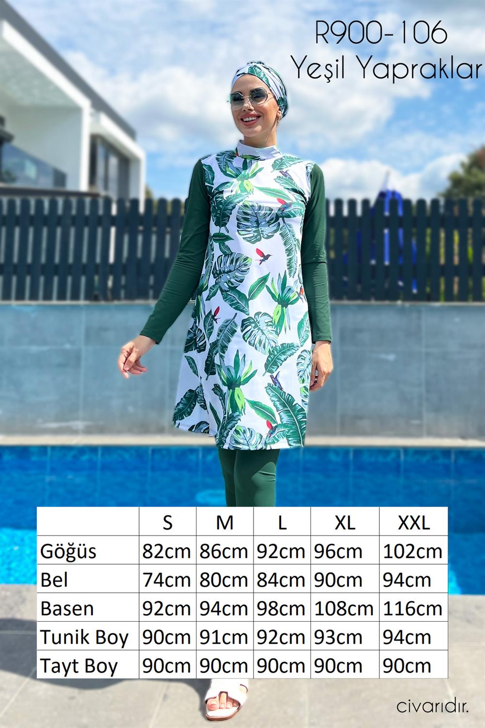 Tasarım Tam Kapalı Tesettür Mayo Remsa Mayo Yeşil Yapraklar