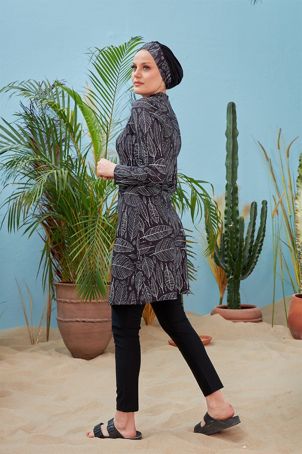 Tasarım Tam Kapalı Tesettür Mayo Remsa Mayo R-018 Yaprak Tema İpek