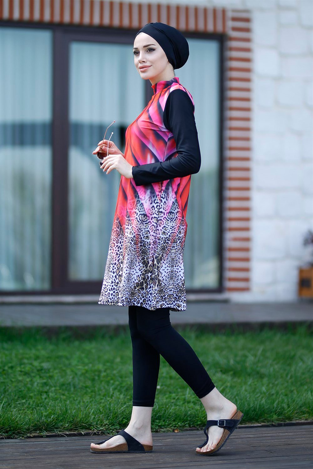Tasarım Tam Kapalı Tesettür Mayo Remsa Mayo Kırmızı Leopar 900-119