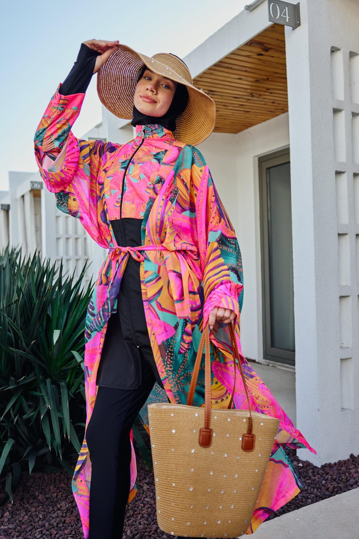 Taşlı Hasır Çanta Plaj Çantası 2006 Camel