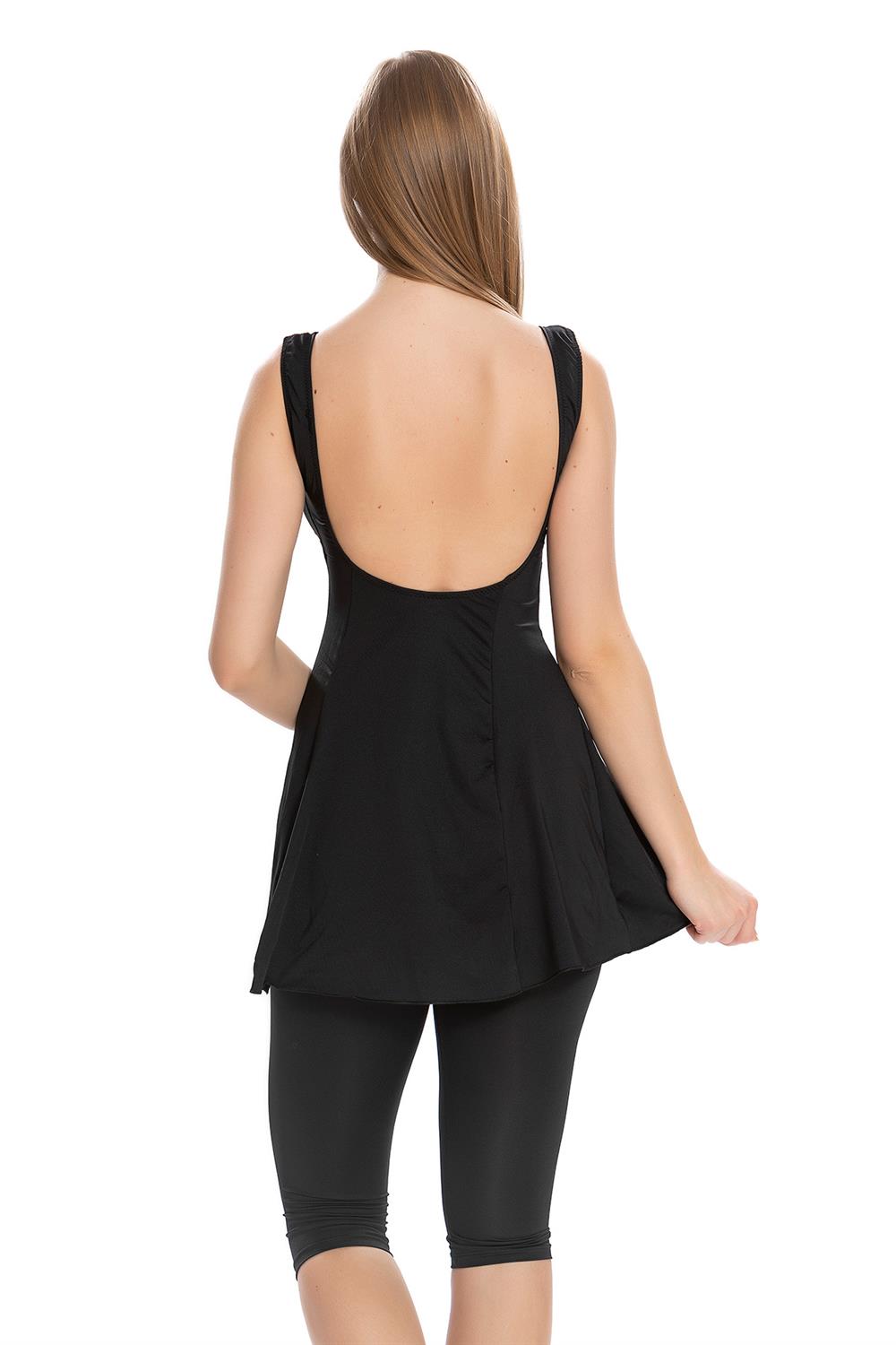 Taytlı Elbise Mayo Etekli Mayo Yüzücü Mayo 120/01 Siyah