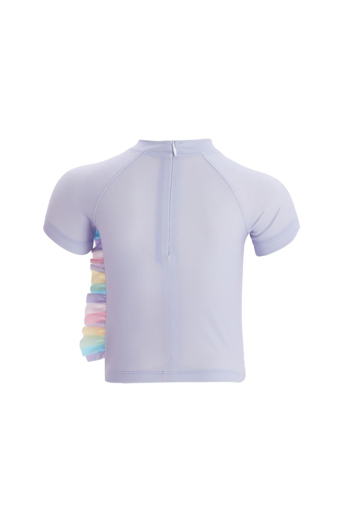 Tişörtlü Kız Çocuk Deniz Havuz Mayosu Remsa Mayo Colorful 1 5444 Lila