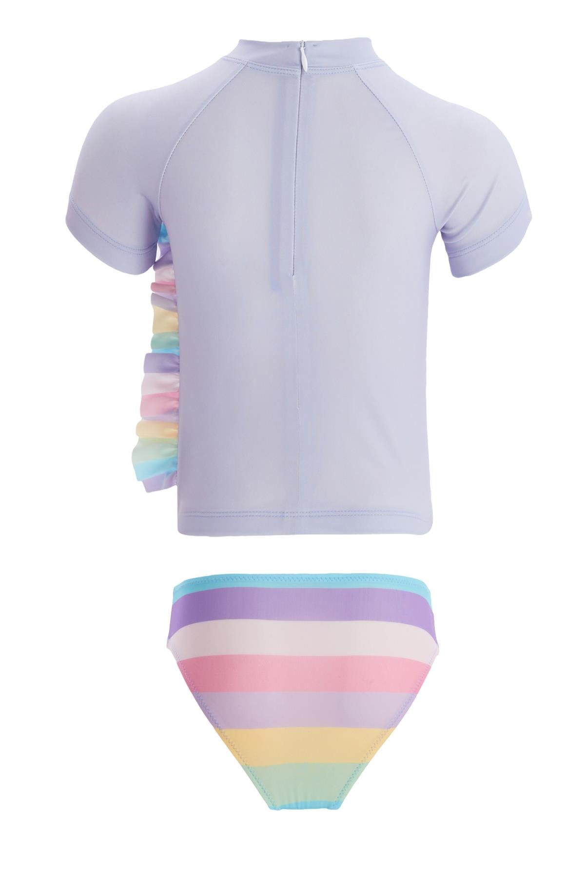 Tişörtlü Kız Çocuk Deniz Havuz Mayosu Remsa Mayo Colorful 1 5444 Lila
