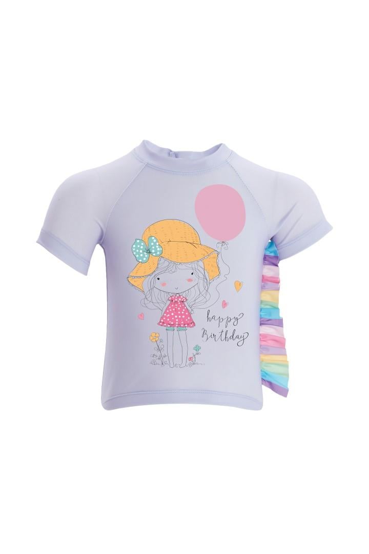 Tişörtlü Kız Çocuk Deniz Havuz Mayosu Remsa Mayo Colorful 1 5444 Lila