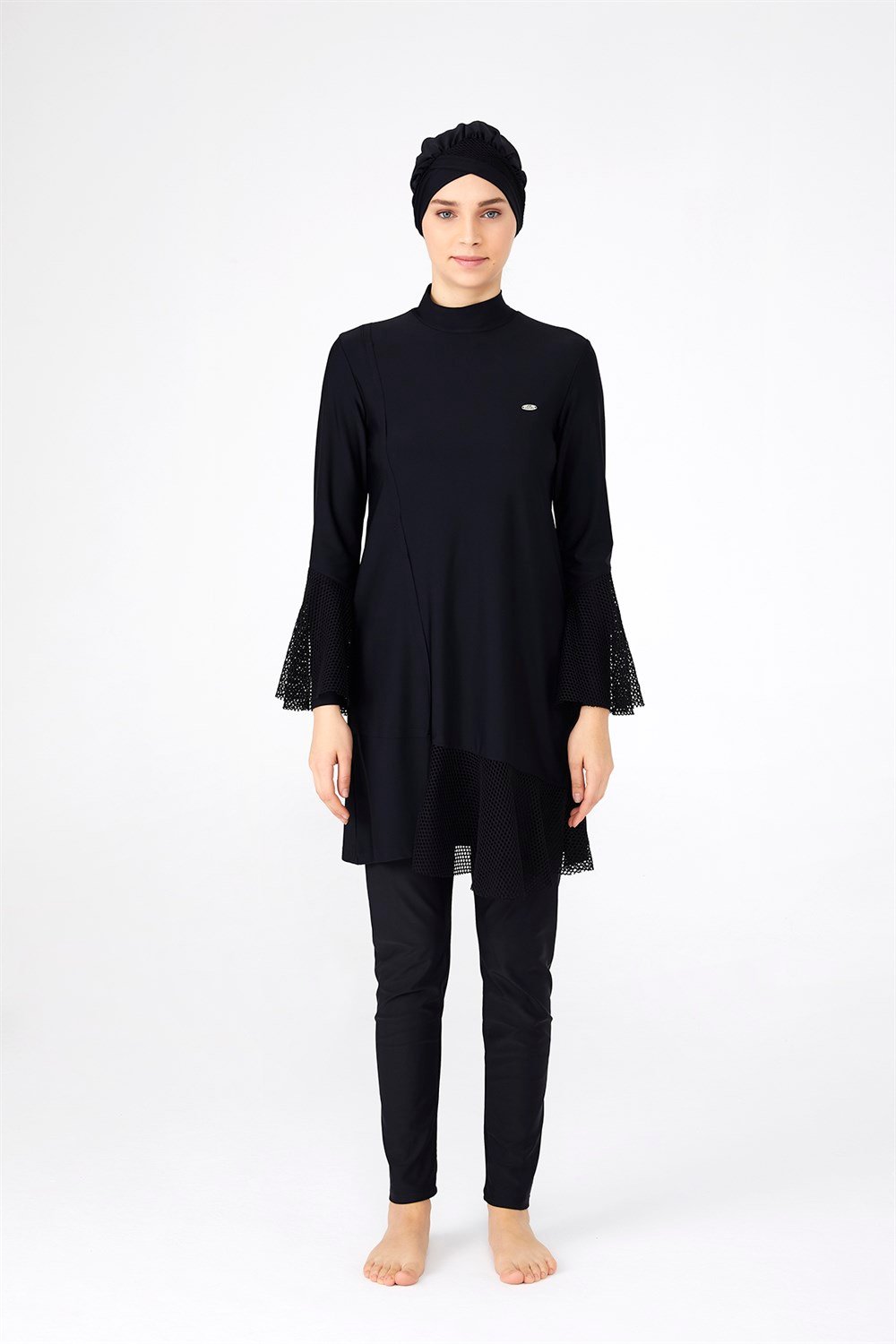 Tül Detaylı Likralı Tam Kapalı Tesettür Mayo 4244 Siyah