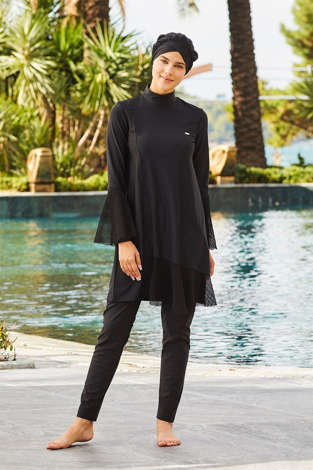 Tül Detaylı Likralı Tam Kapalı Tesettür Mayo 4244 Siyah