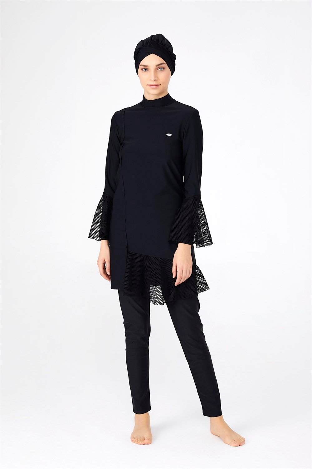 Tül Detaylı Likralı Tam Kapalı Tesettür Mayo 4244 Siyah