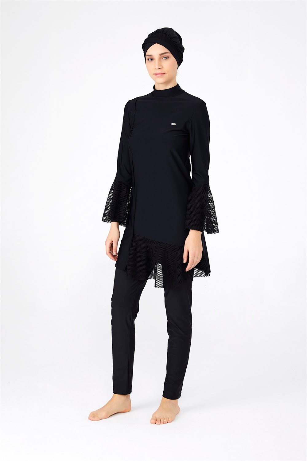 Tül Detaylı Likralı Tam Kapalı Tesettür Mayo 4244 Siyah