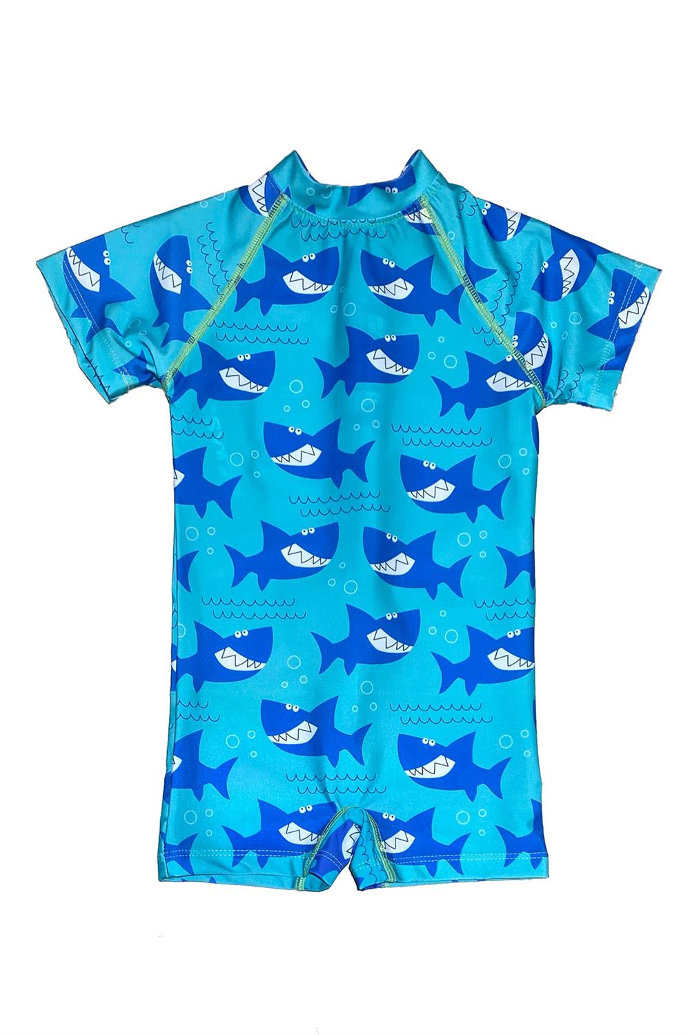 Tulum Kısa Kollu Şortlu Çocuk Bebek Yüzücü Mayo RC04 Köpek Balığı