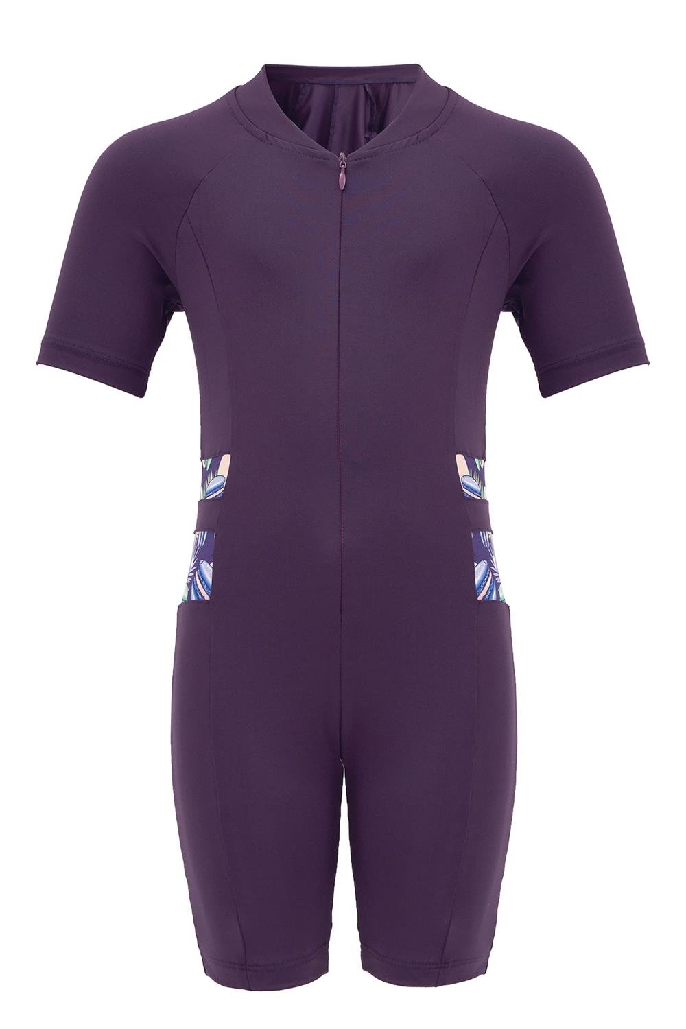 Tulum Kısa Kollu Şortlu Çocuk Yüzücü Mayo Toad 0605 Mor Remsa Mayo