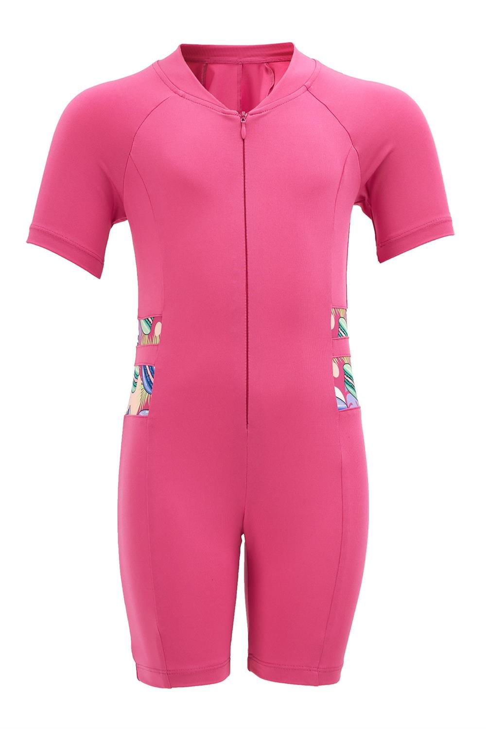 Tulum Kısa Kollu Şortlu Çocuk Yüzücü Mayo Toad 0605 Pembe Remsa Mayo