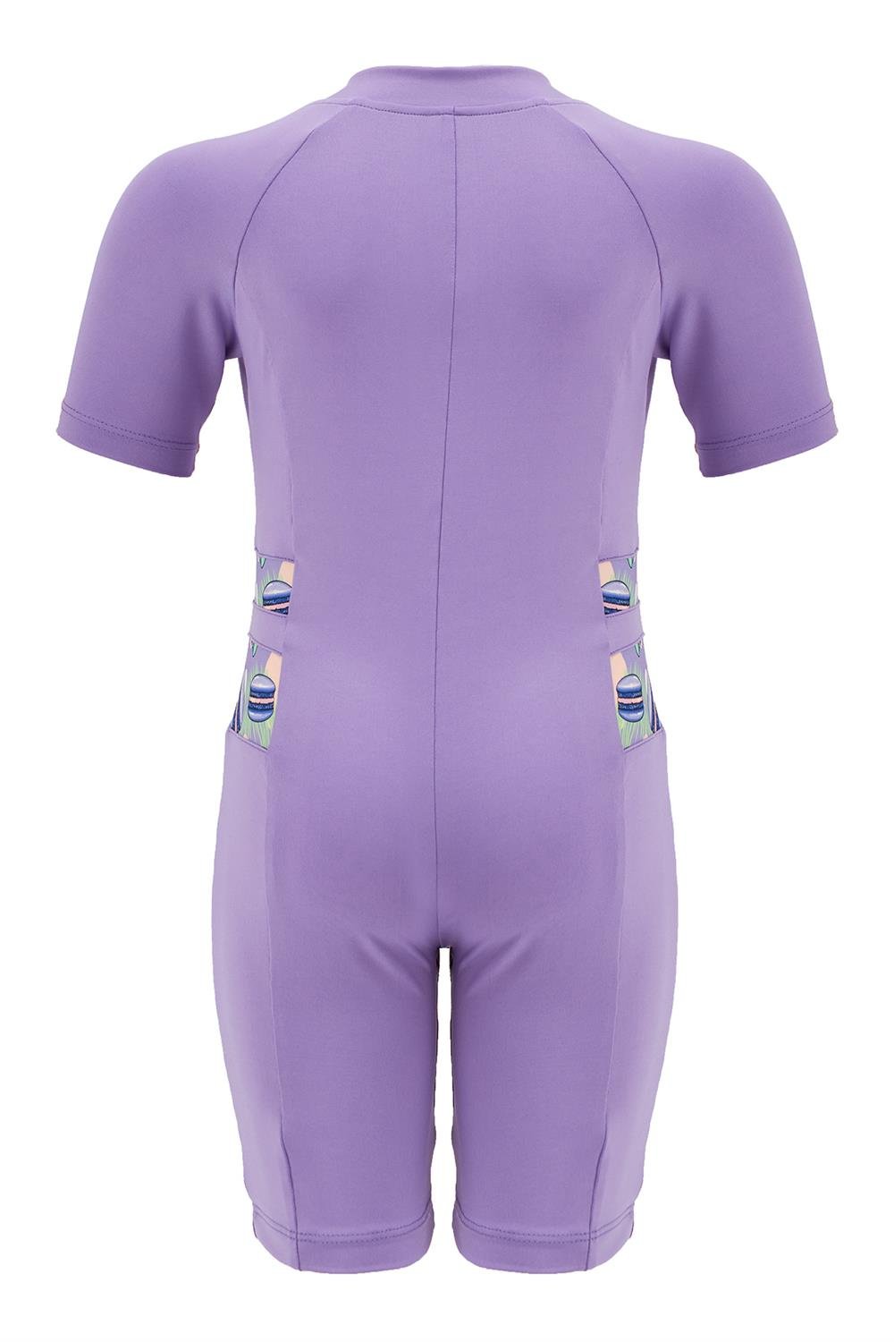 Tulum Kısa Kollu Şortlu Çocuk Yüzücü Mayo Toad 0605 Lila Remsa Mayo