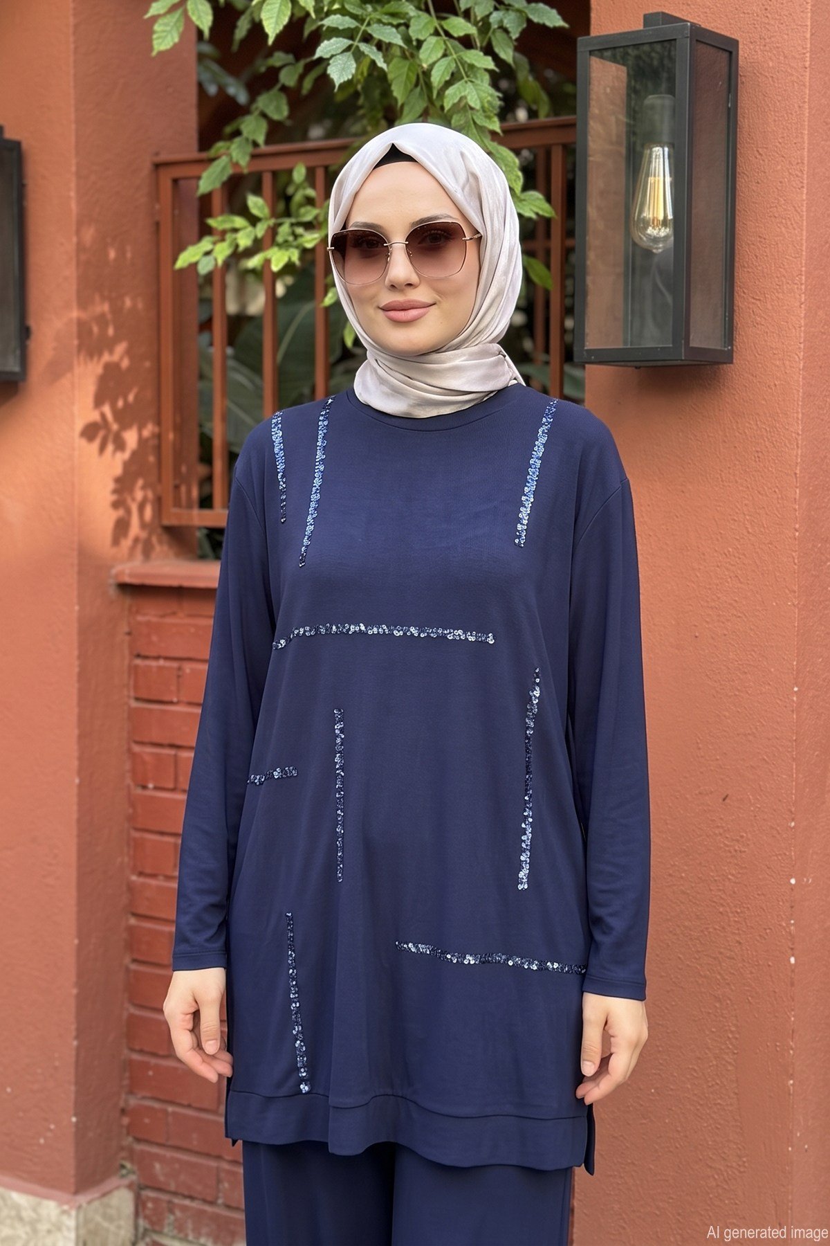 Tuniği Payet İşlemeli Pantolonlu Takım 19294 Lacivert