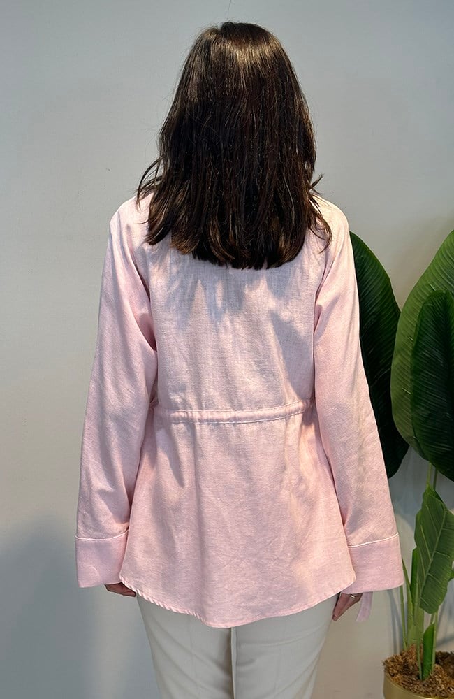 Üstü Boncuk İşlemeli Bel Kısmı İp Bağlamalı Stella Veil Gömlek 5265 Pembe