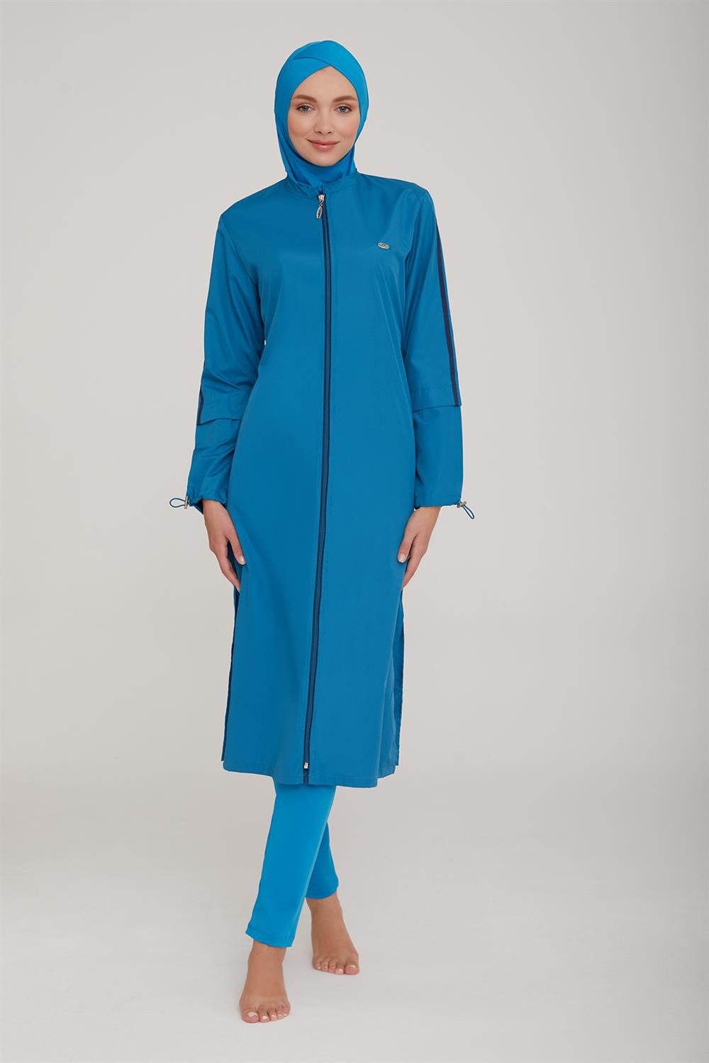 Uzun Tam Boy Tam Kapalı Tesettür Mayo Aletha 1314 Petrol Remsa Mayo