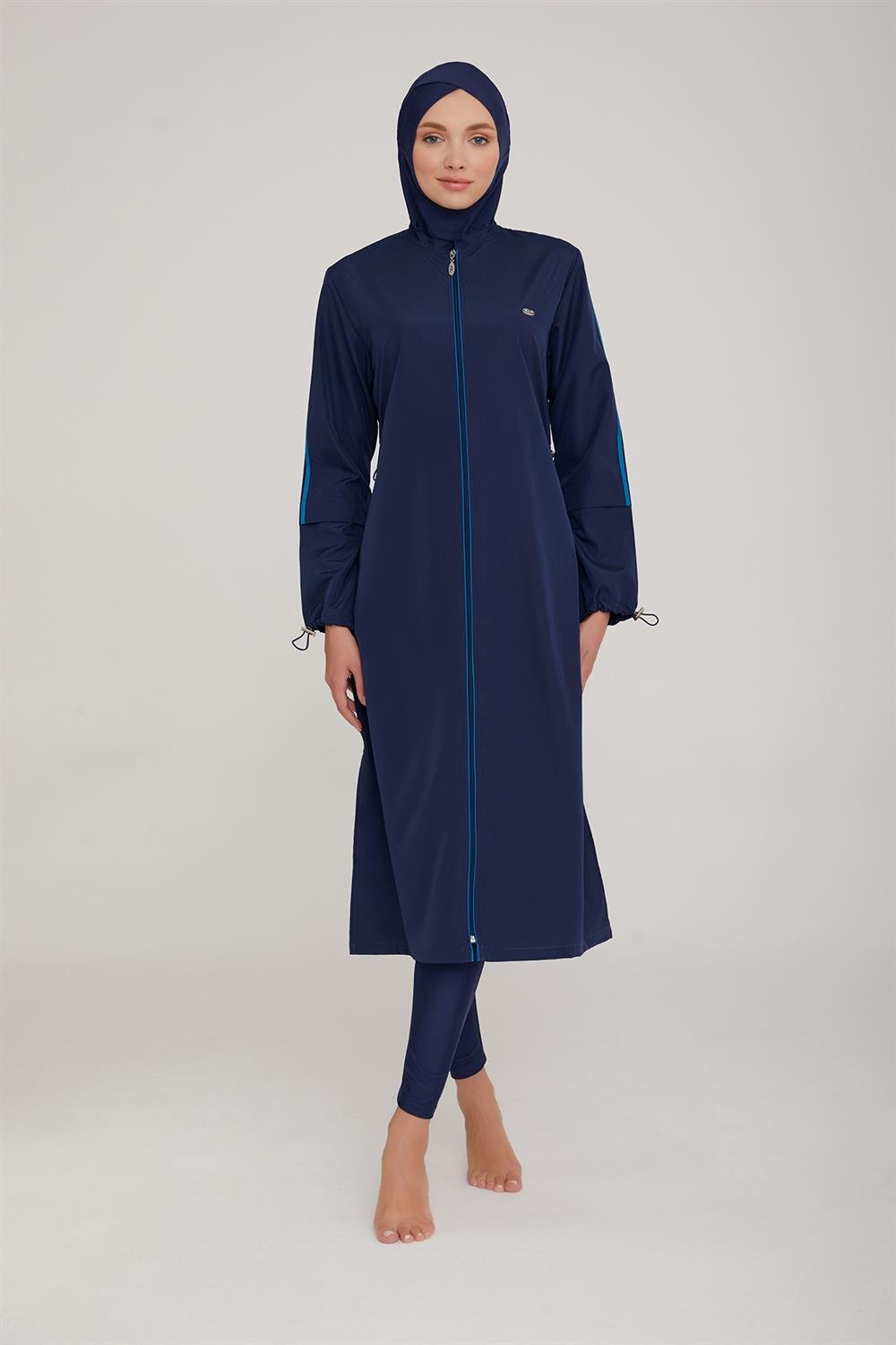 Uzun Tam Boy Tam Kapalı Tesettür Mayo Aletha 1314 Koyu Lacivert Remsa Mayo
