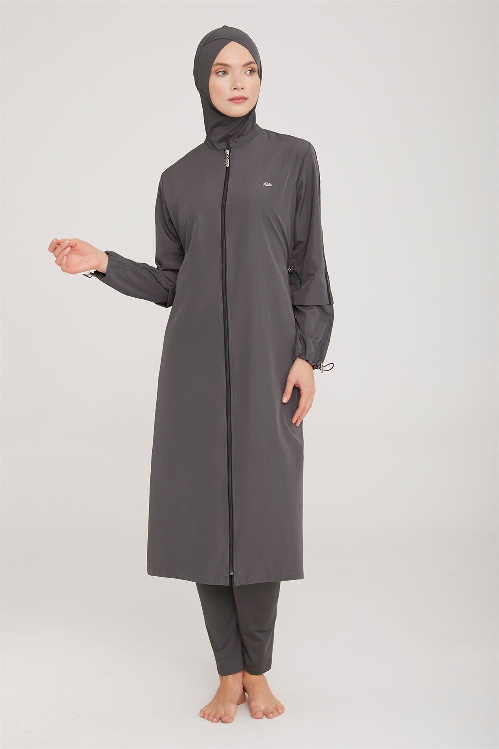 Uzun Tam Boy Tam Kapalı Tesettür Mayo Aletha 1314 Antrasit Remsa Mayo