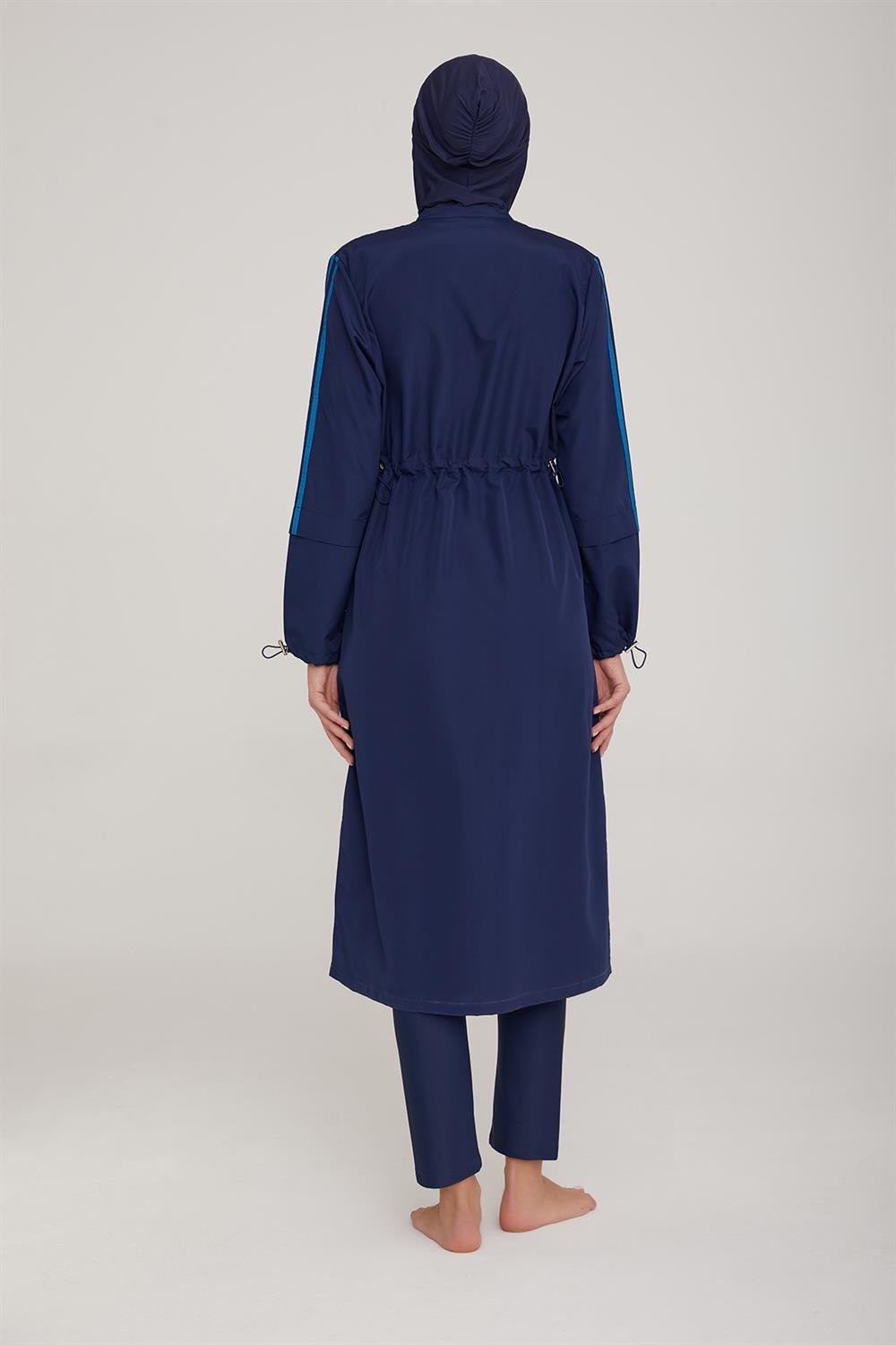 Uzun Tam Boy Tam Kapalı Tesettür Mayo Aletha 1314 Koyu Lacivert Remsa Mayo