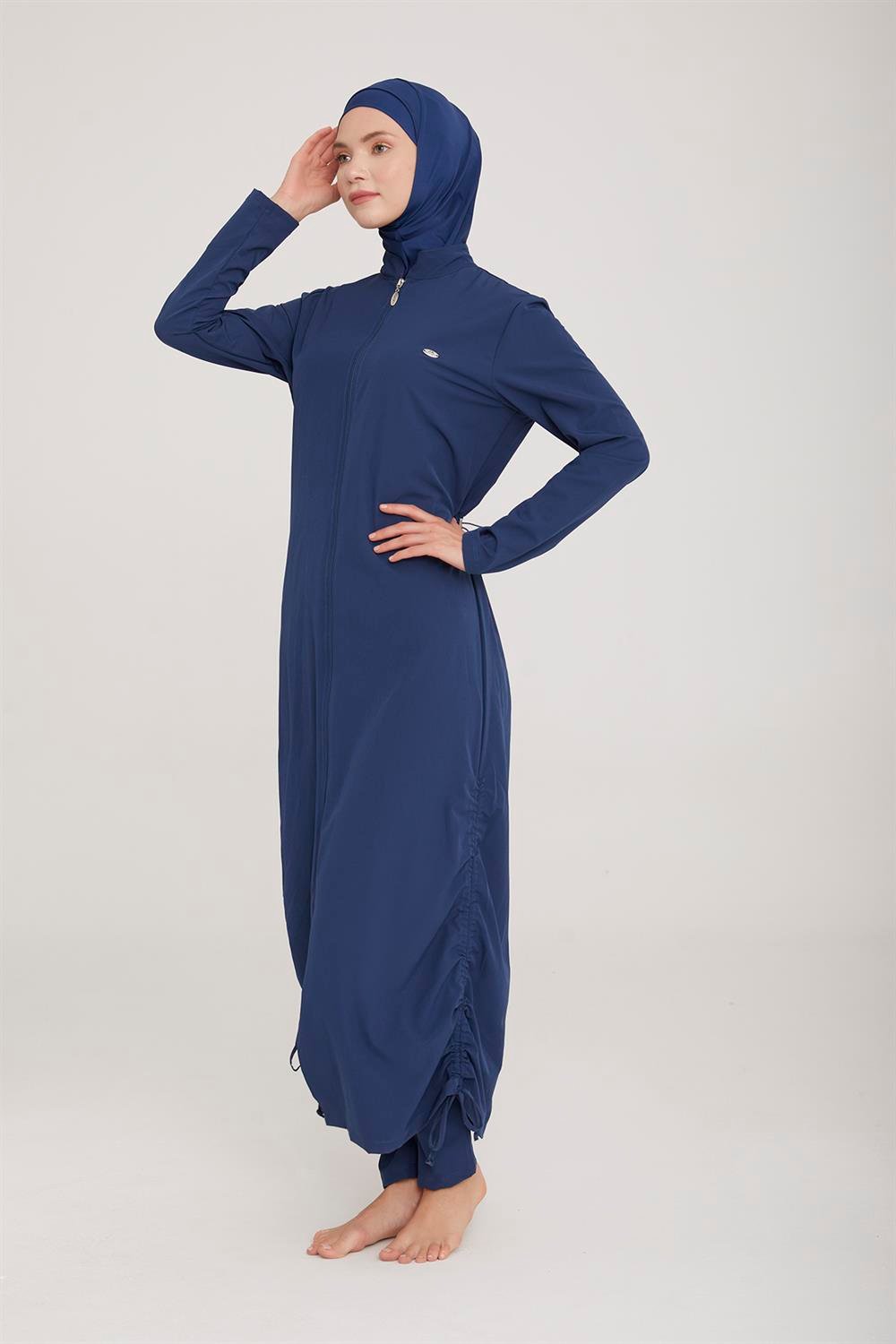 Uzun Tam Boy Tam Kapalı Tesettür Mayo Wınta 4065 Açık Lacivert Remsa Mayo