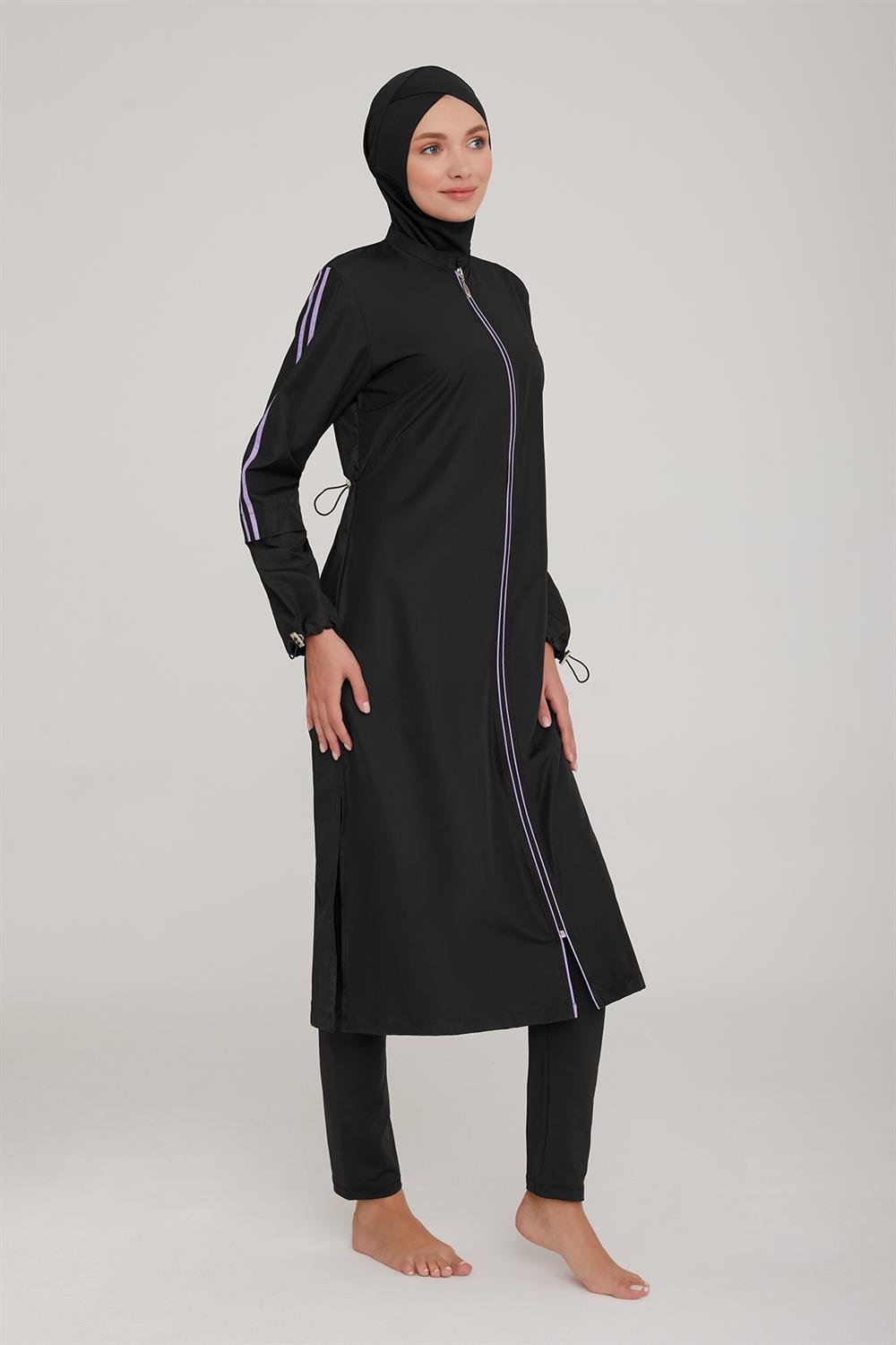 Uzun Tam Boy Tam Kapalı Tesettür Mayo Aletha 1314 Siyah Remsa Mayo