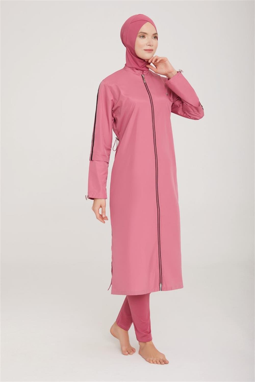 Uzun Tam Boy Tam Kapalı Tesettür Mayo Aletha 1314 Gül Kurusu Remsa Mayo