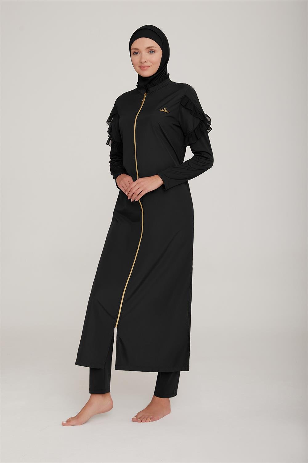 Uzun Tam Boy Tam Kapalı Tesettür Mayo Noslen 1255 Siyah Remsa Mayo