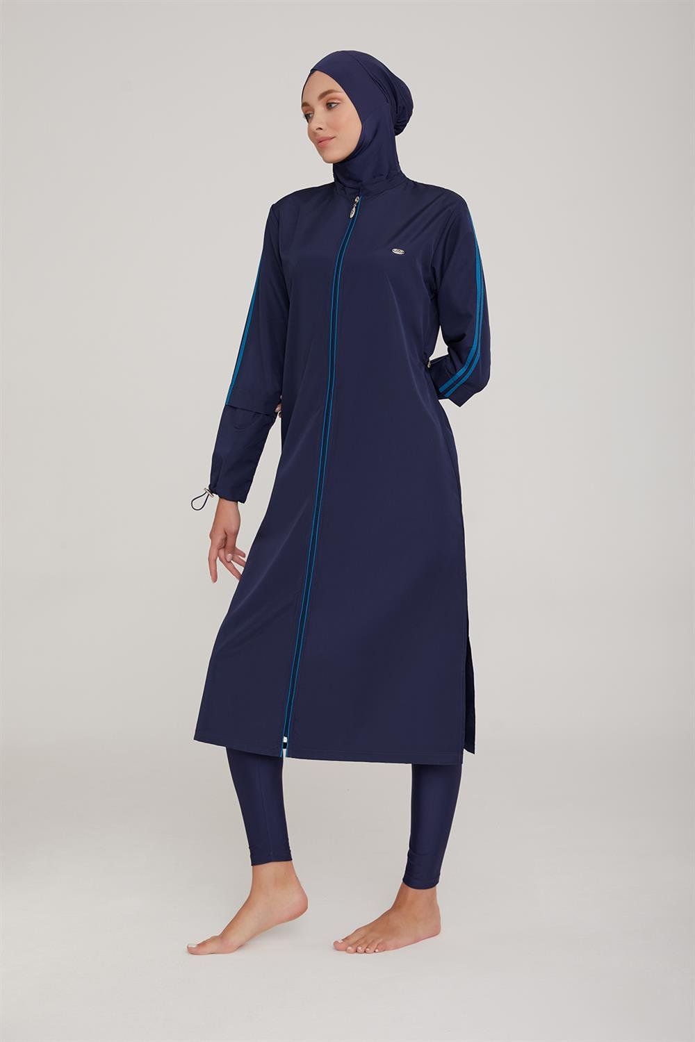 Uzun Tam Boy Tam Kapalı Tesettür Mayo Aletha 1314 Koyu Lacivert Remsa Mayo