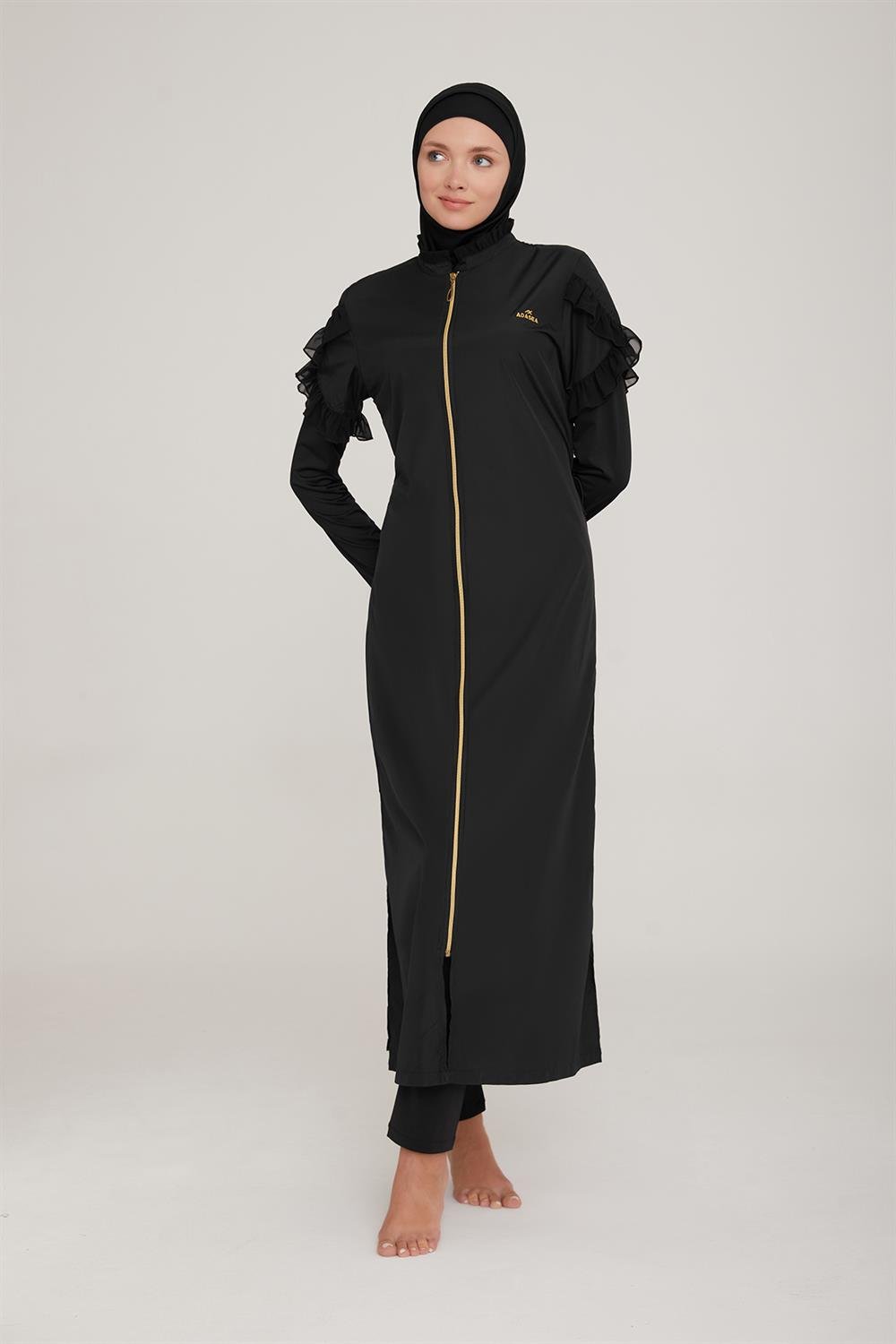 Uzun Tam Boy Tam Kapalı Tesettür Mayo Noslen 1255 Siyah Remsa Mayo
