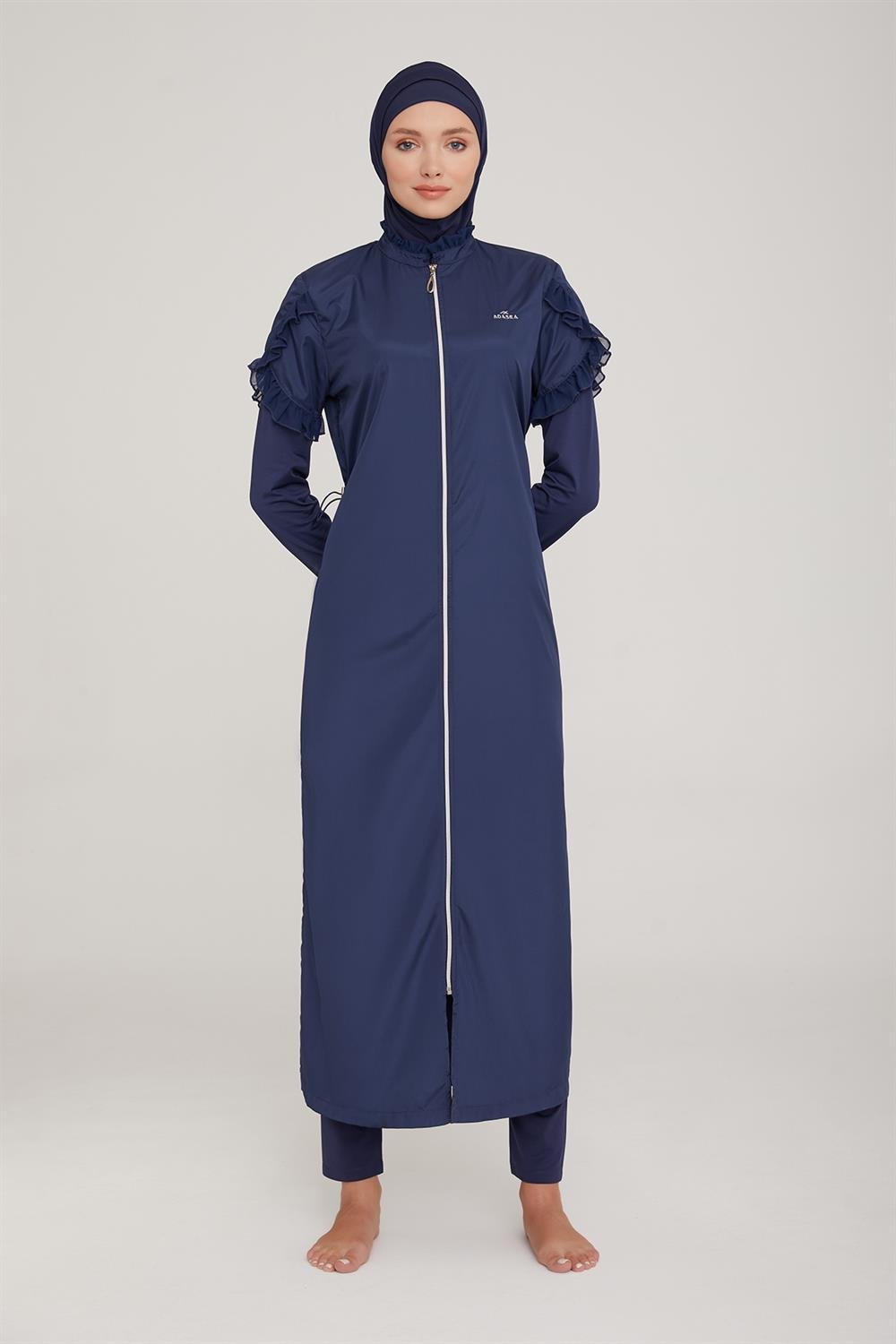 Uzun Tam Boy Tam Kapalı Tesettür Mayo Noslen 1255 Koyu Lacivert Remsa Mayo