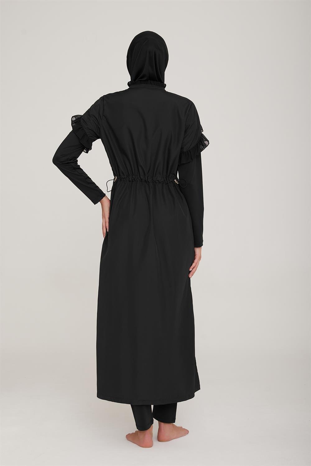 Uzun Tam Boy Tam Kapalı Tesettür Mayo Noslen 1255 Siyah Remsa Mayo