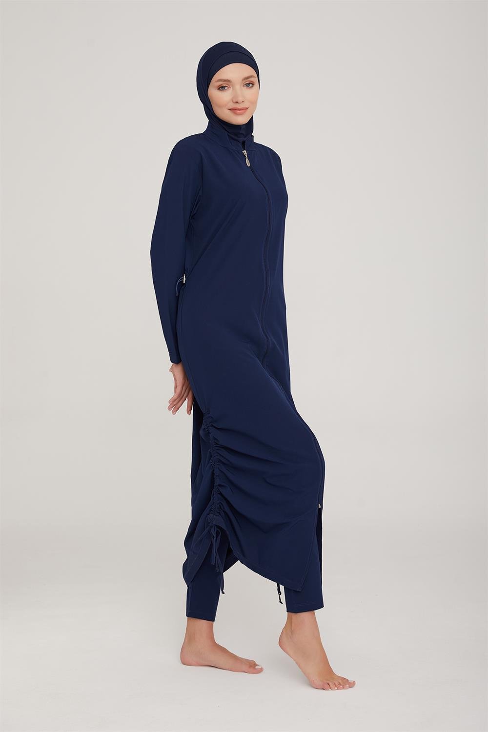 Uzun Tam Boy Tam Kapalı Tesettür Mayo Wınta 4065 Koyu Lacivert Remsa Mayo