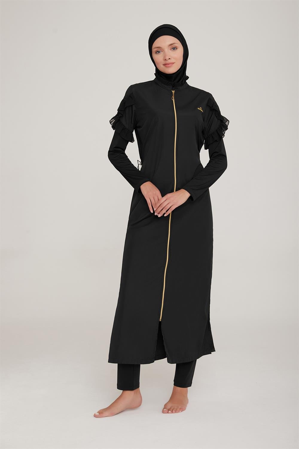 Uzun Tam Boy Tam Kapalı Tesettür Mayo Noslen 1255 Siyah Remsa Mayo