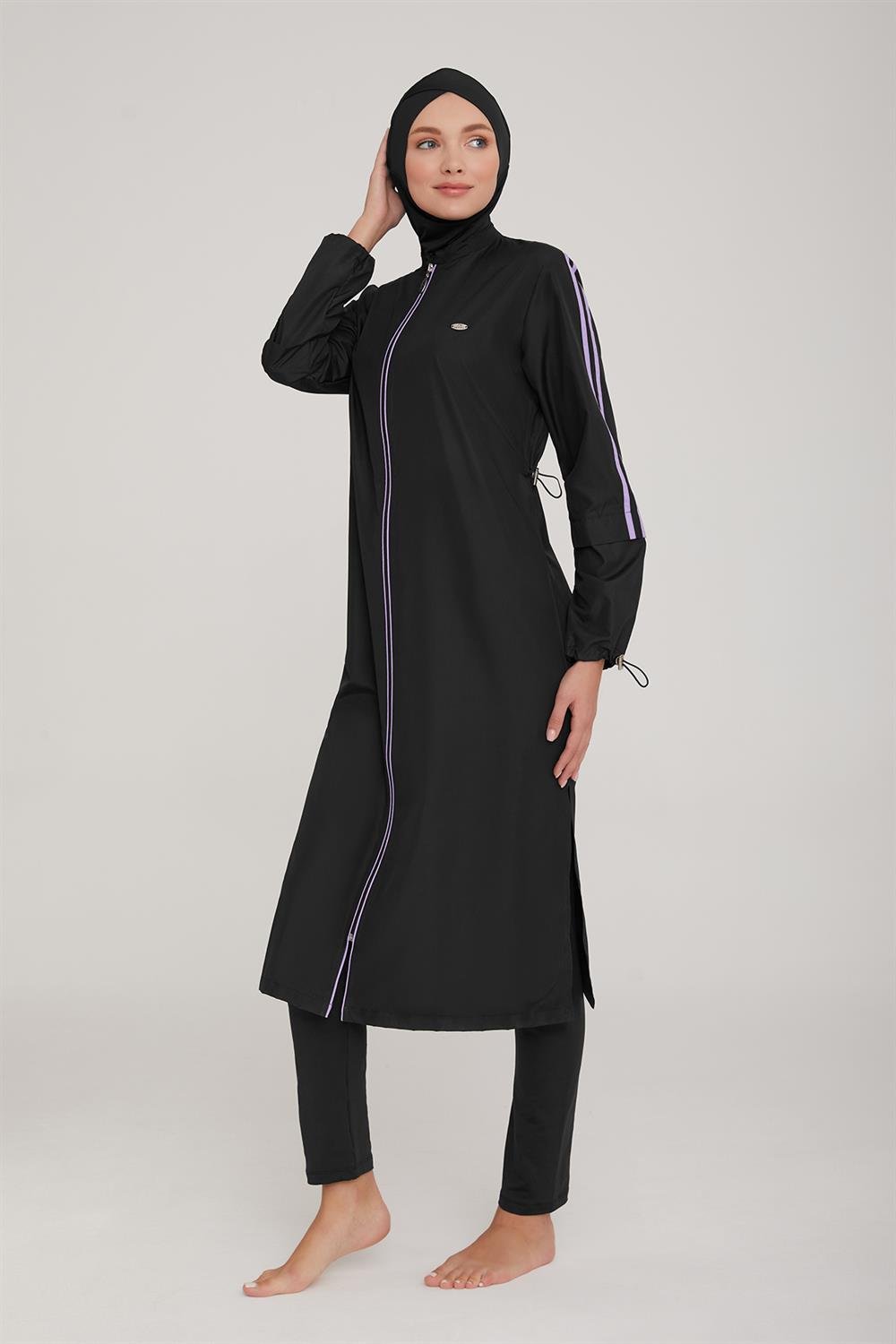 Uzun Tam Boy Tam Kapalı Tesettür Mayo Aletha 1314 Siyah Remsa Mayo