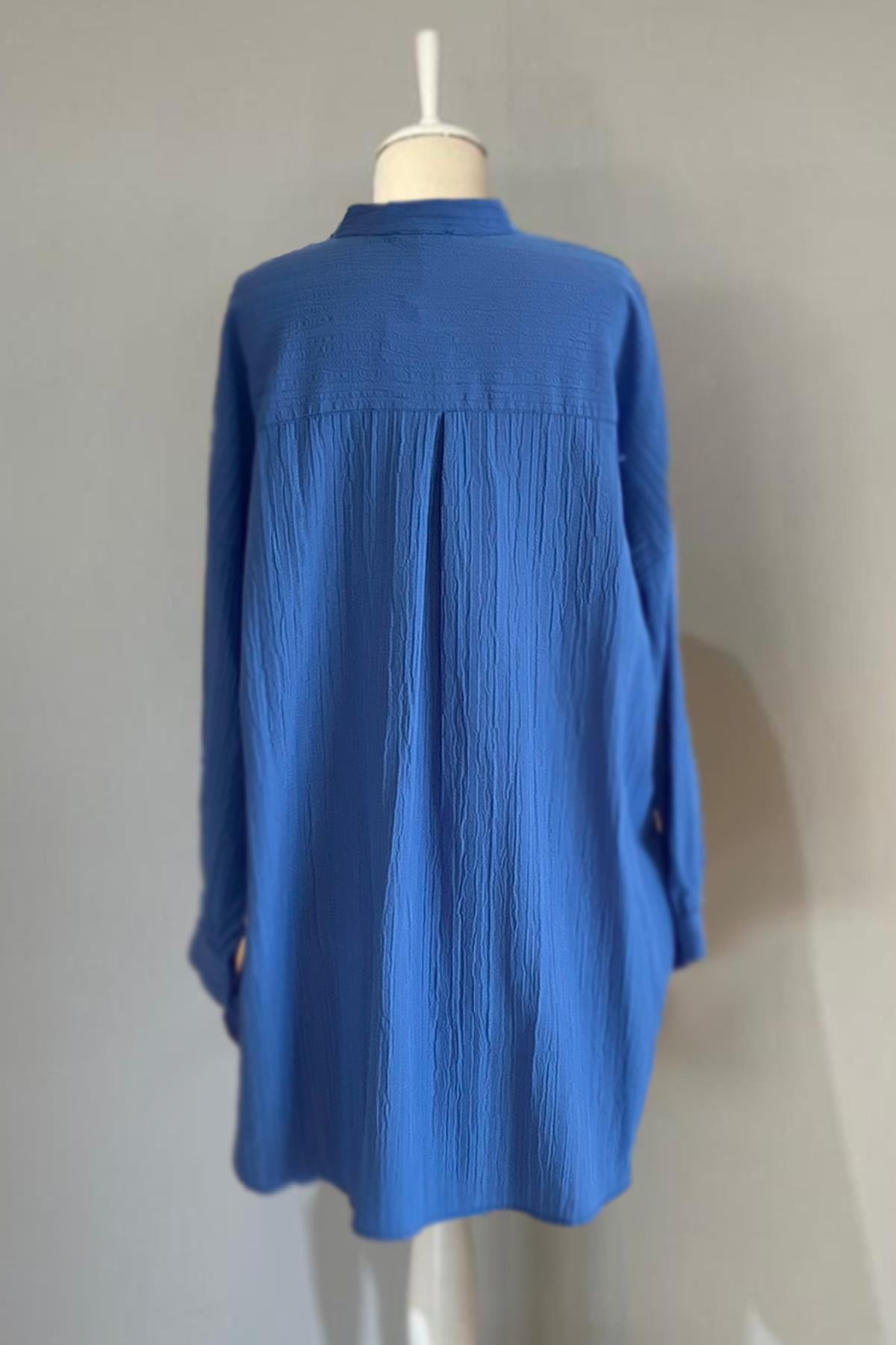 Viskon Oversize Krinkıl Tunik Gömlek Mara 4092 İndigo