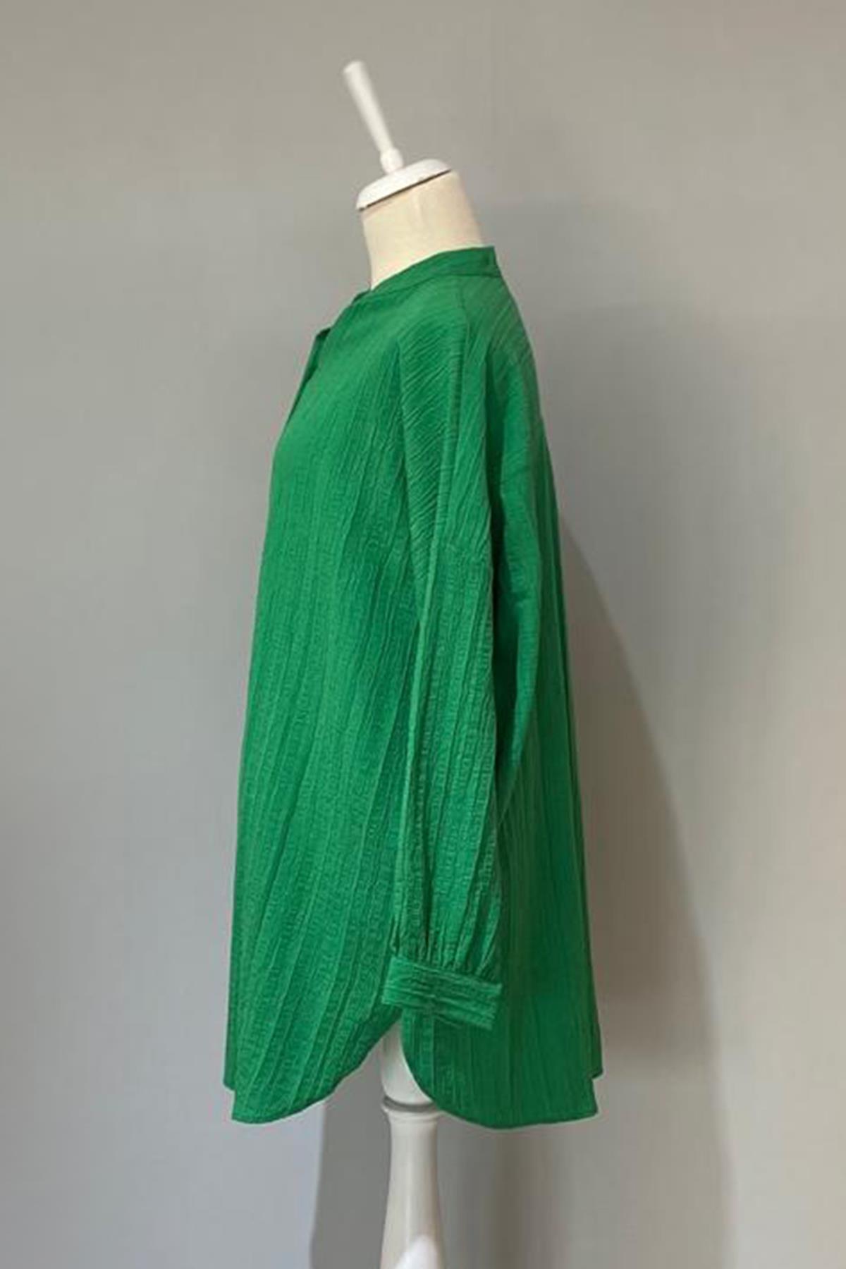 Viskon Oversize Krinkıl Tunik Gömlek Mara 4092 Yeşil