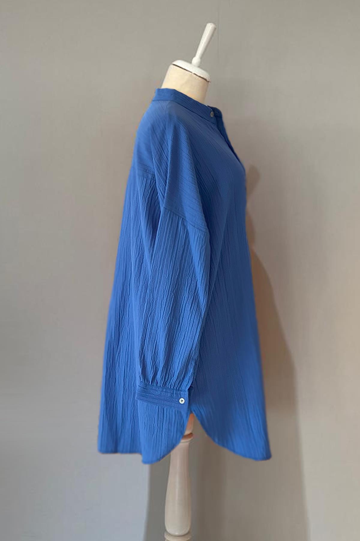 Viskon Oversize Krinkıl Tunik Gömlek Mara 4092 İndigo